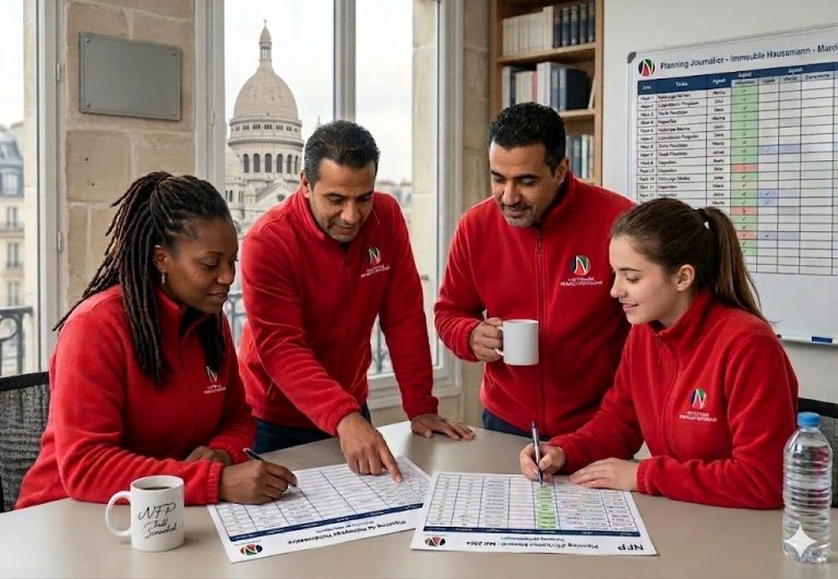 équipe de travail de nettoyage en copropriété à paris